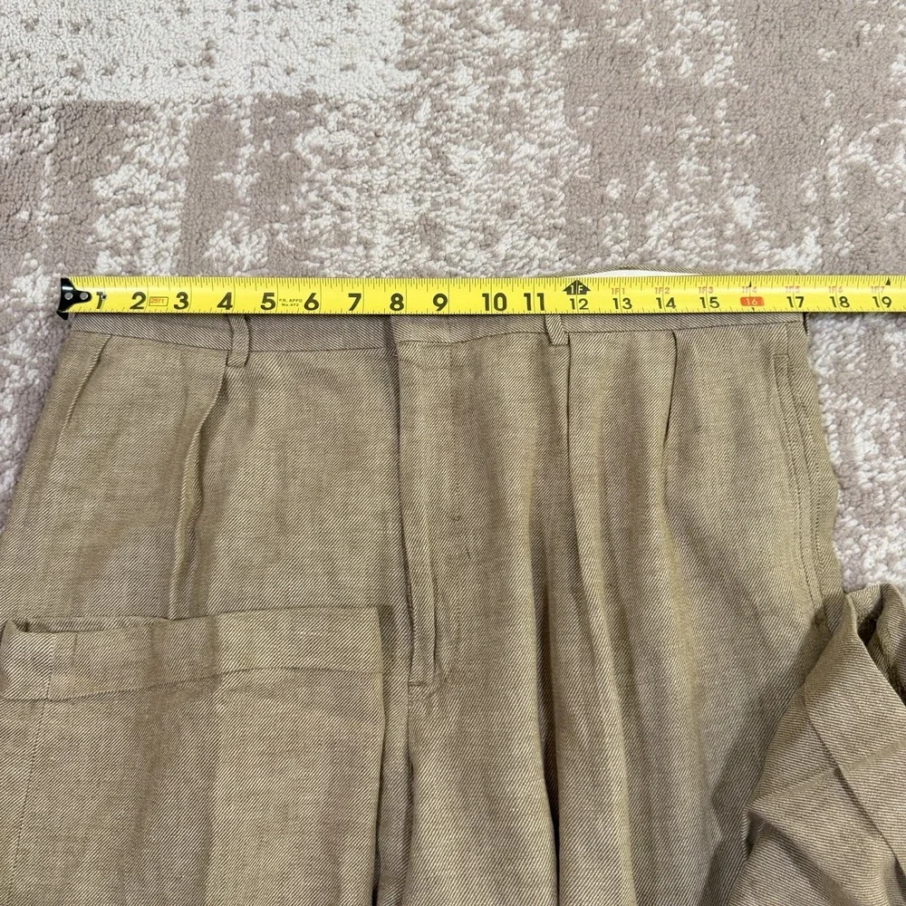 VTG Polo Ralph Lauren Dress Pants Mens 36x31 Brown Linen Blend Pleated Preppy